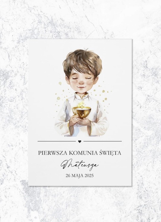 ZAPROSZENIA komunia święta - chłopiec z komunijnym kielichem - przód