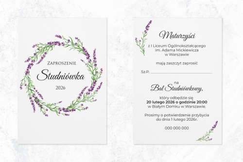 ZAPROSZENIA studniówka - wianek z wrzosów-zadrukowana