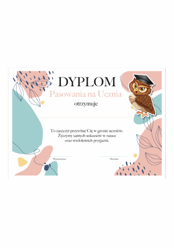 Dyplom Pasowania na Pierwszoklasistę – pastelowy